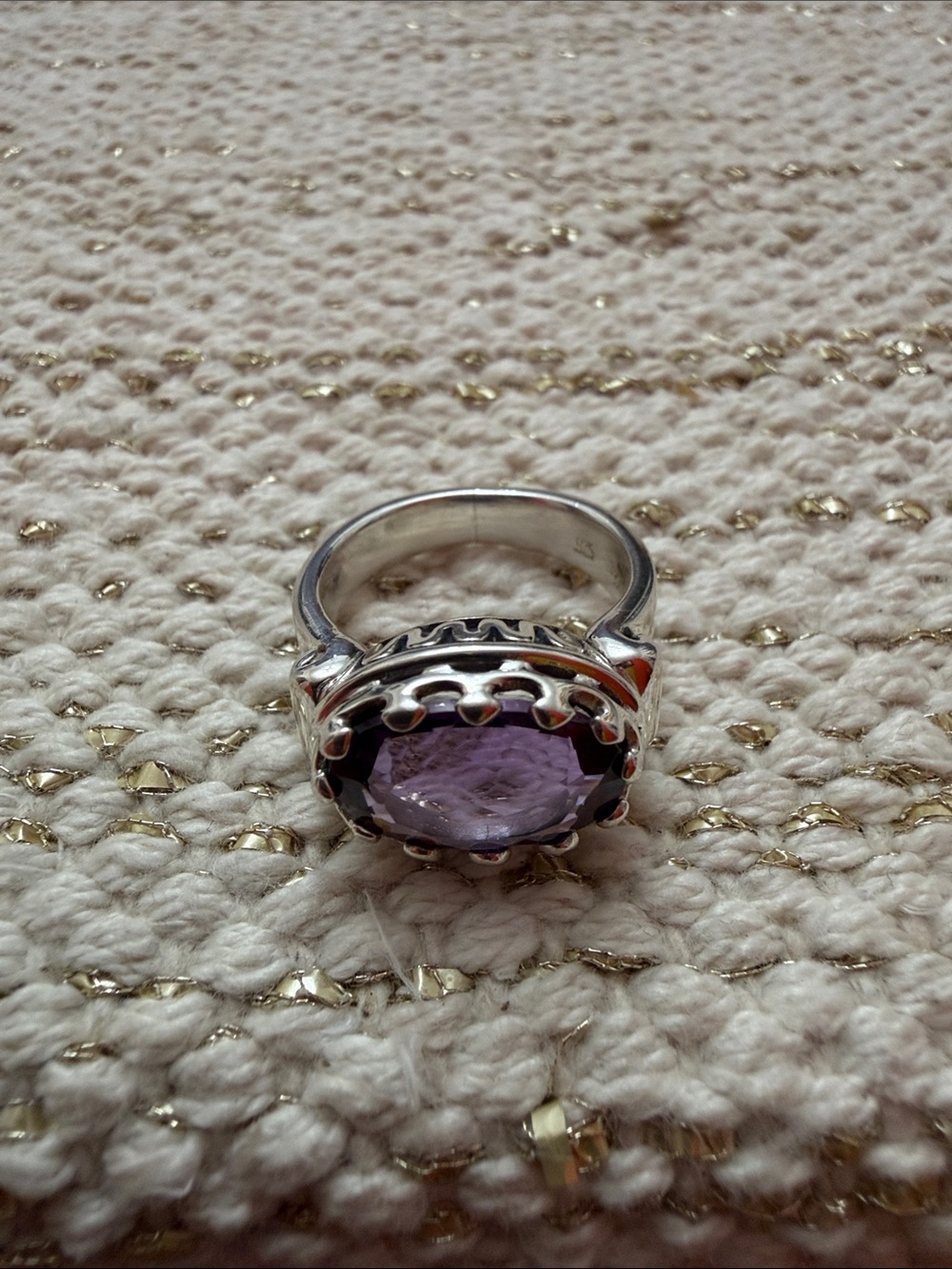 Sterling Silver Amethyst Halo Ring - Purple Gemstone